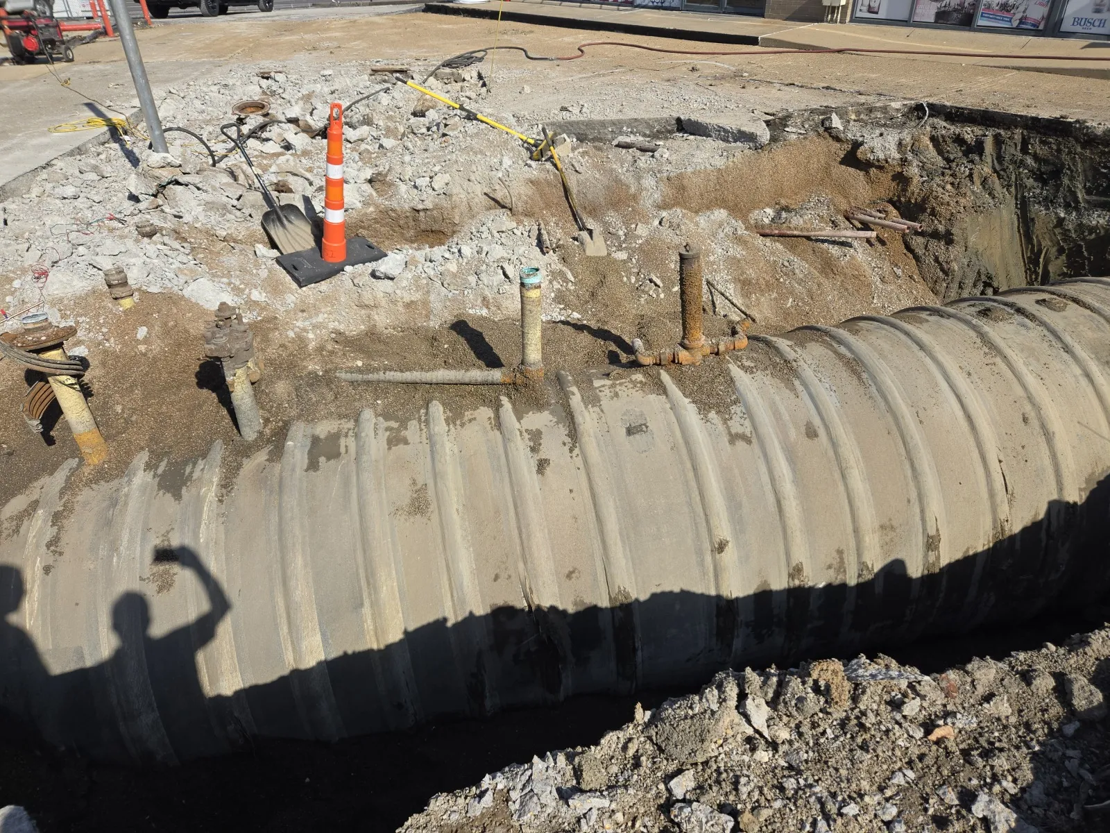 Underground storage tank exposed in an excavation during an AES tank removal